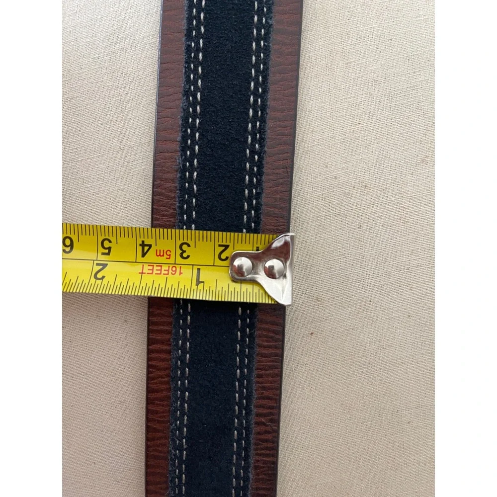 Johnston & Murphy Mens Leather Belt 44 Brown Suede Overlay Contrast Stitch Casua